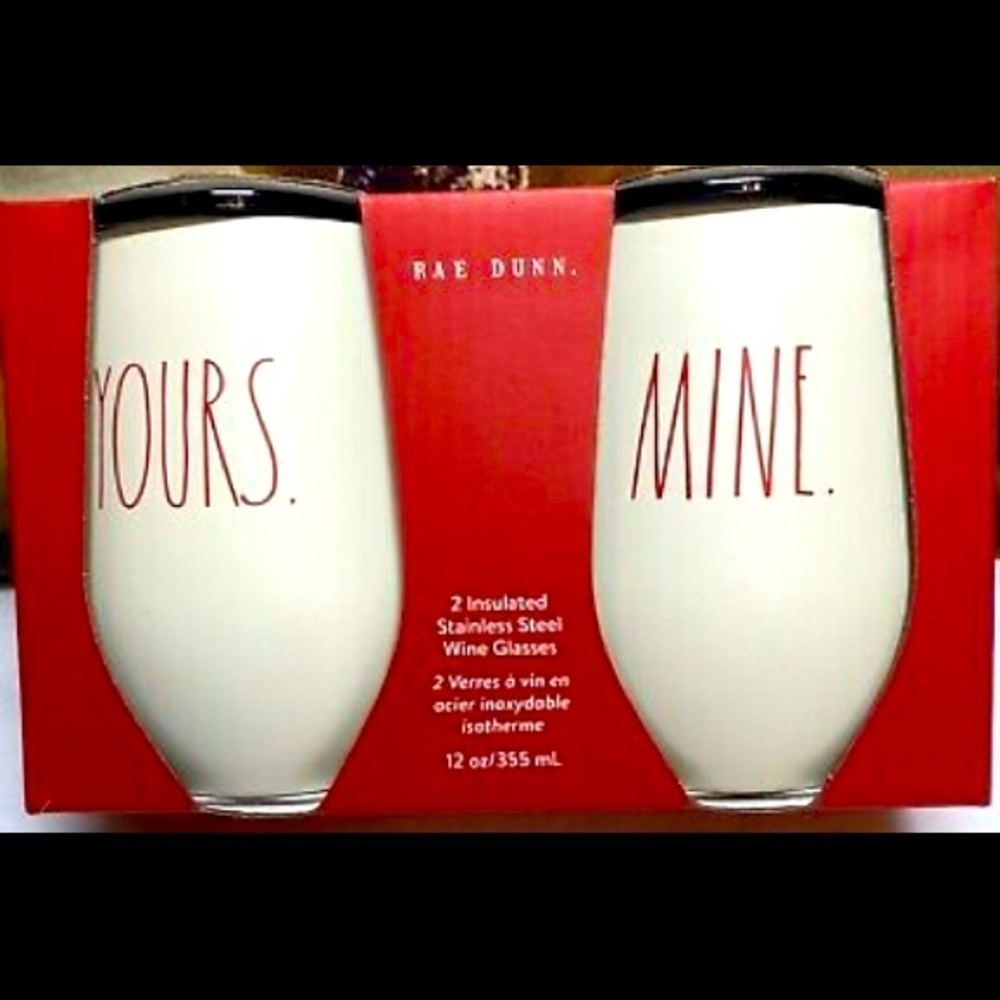 RAE DUNN  YOURS MINE Insulated Wine Glasses NIB